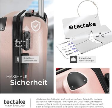 Набір валіз Tectake® (4 шт.) з ваговою та ідентифікатором, 360° колеса, жорсткий корпус із замком, велика валіза, вкладна, ручна, рожеве золото
