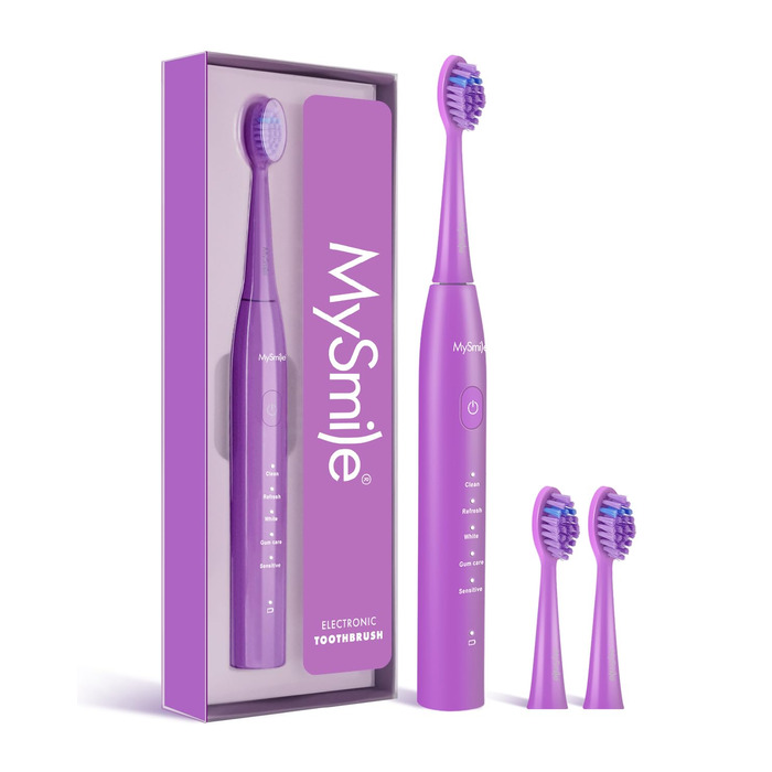 Електрична зубна щітка MySmile DY156 для дорослих, акумуляторна звукова щітка, портативна з 3 насадками, таймер 2 хвилини, 5 режимів, 45000 вібрацій на хвилину, 60 днів роботи від одного заряду, 1 шт. (фіолетова)