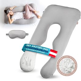 Подушка для сну на боці Mimi Kalu® Original з Memory Foam. В комплекті: чохол з 100% Soft-Cotton та маска для сну. Ідеальна для вагітних та годуючих мам, а також як м'яка подушка. Розмір: 130 x 70 см, колір: платиново-сірий.