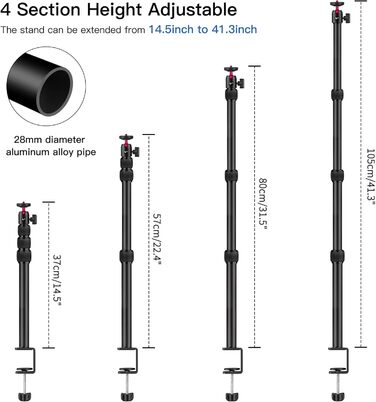 Кріплення для камери Victiv, 37-105 см, стіл, штатив для DSLR Canon, світловий, кріплення-прищіпка з гнучким плечем та 1/4' кульовою головкою для камер, LED-світла, веб-камер, смартфонів (червоний)