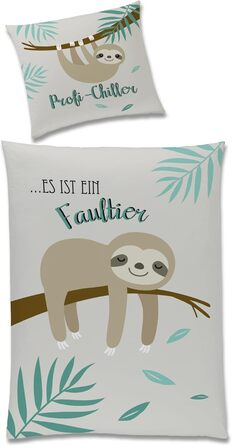 Дитяча постільна білизна Kinderbettwäsche Set: комплект 2 шт. з тваринами та глобусом. Декоративна ковдра 135x200 см + подушка 80x80 см, блискавка. Підходить для хлопчиків та дівчаток, 100% бавовна, ренфорсе, гіпоалергенна, сертифікат Oeko-Tex (лінивець)