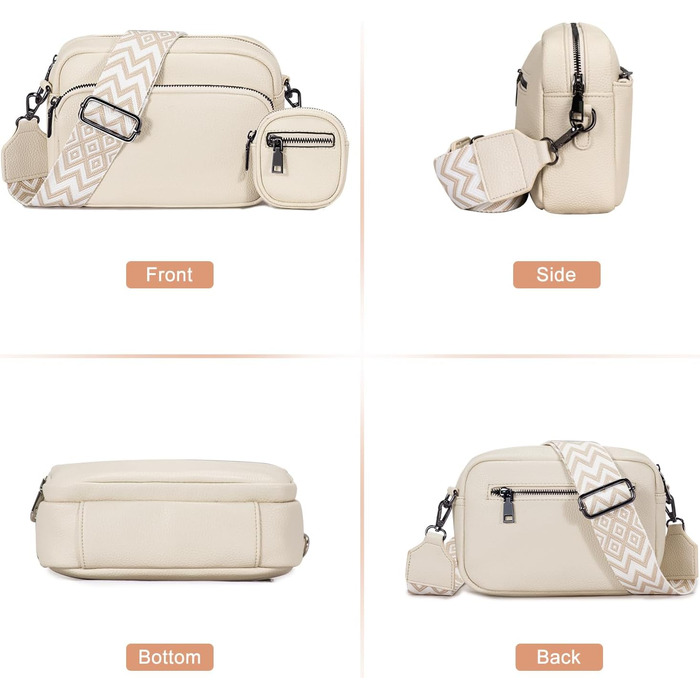 Сумка жіноча через плече крос-боді з PU шкіри бежевого кольору з відстібним ремінцем