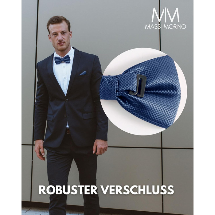 Массі Моріно: Комплект краватка-метелик та нагрудна хустинка для чоловіків - краватка-метелик на весілля, регульована, темно-синя