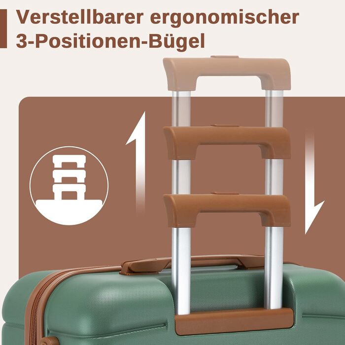 KONO Чемодан-валіза на коліщатках середнього розміру (66 см) з ABS+PC, з замком та подвійними колесами (Темно-зелений/Коричневий)