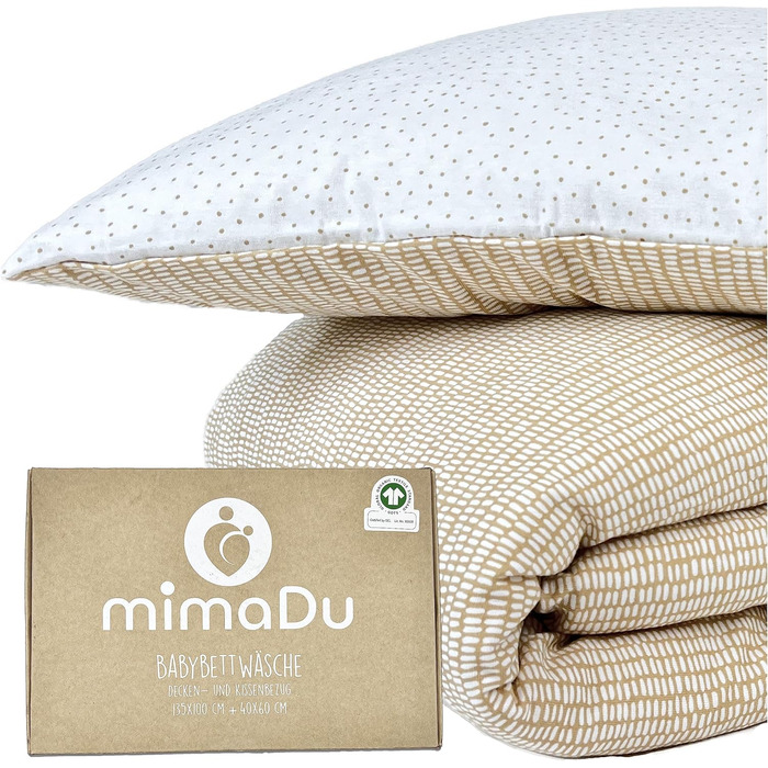 Набір постільної білизни для немовлят з органічної бавовни GOTS (Oeko-Tex100), 100 x 135 см. Комплект постільної білизни для дитячого ліжечка: подушка та ковдра для хлопчиків та дівчаток (пісочний колір). Підходить для дитячих та ліжечок для малюків, розм