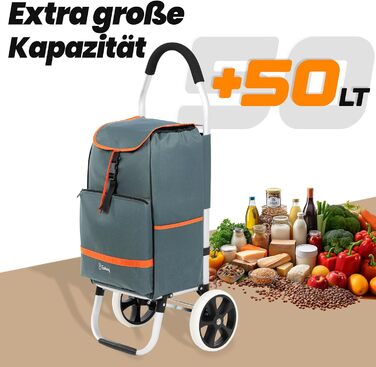 Тролей для покупок Eskey з відділенням для охолодження – великі колеса, складаний, водонепроникний, 50 л (Чорний, Cloud Gray)