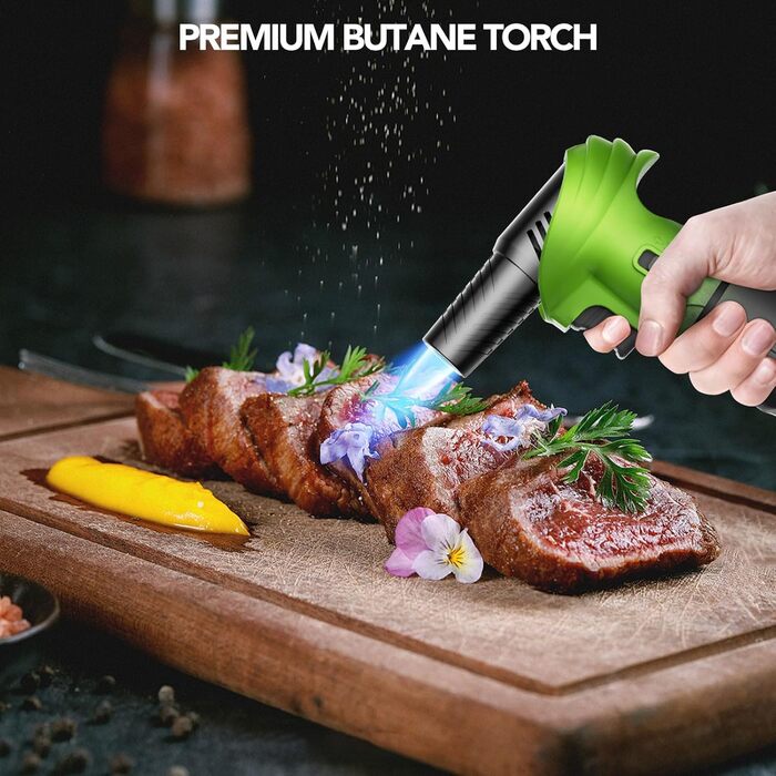 Бутанова запальничка-лампа Flambierbrenner: регульована, поворотна, для паяння, з безпечним закриттям (зелена/чорна)