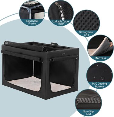 Клітка для собак Petsfit, велика, розкладна, чорна, 90x61x58 см, з підстилкою