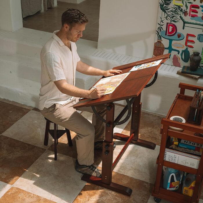 MEEDEN Vintage Wooden Art Drafting Table - Adjustable Height Drawing Desk for Artists, Crafting, Reading & Writing