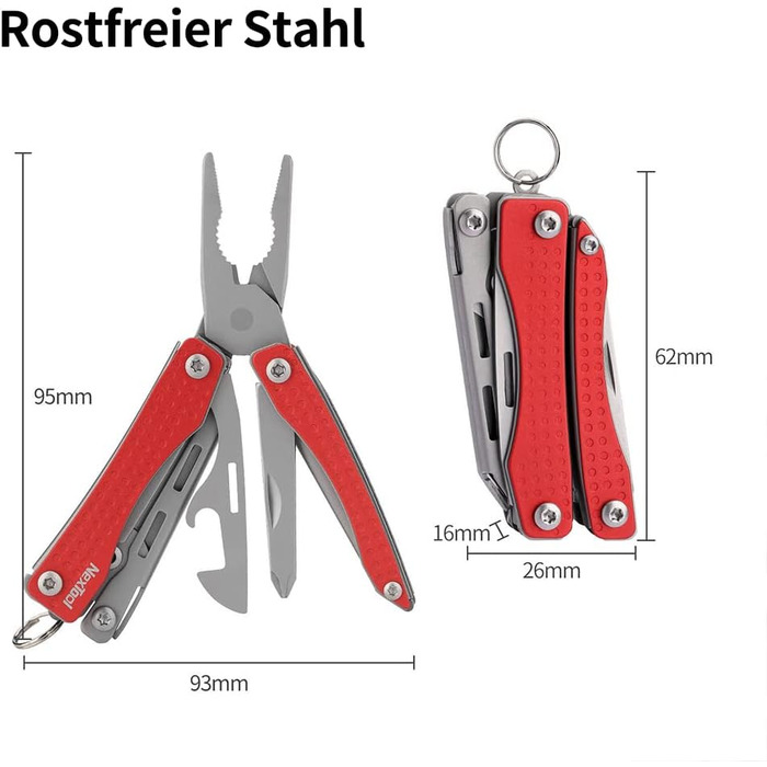 NexTool Mini Flagship Multitool, Mini Multitool 10 IN 1 Multitool with Mini Pocket Knife, Bottle Opener, Scissors, Pliers, Screwdriver, Multifunction Tool for Camping Accessories - Red