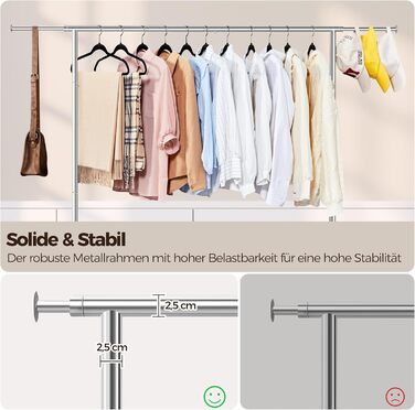 Yaheetech Clothes Rack Rolling Garment Rack Extendable Clothes Rail Height-Adjustable Clothes Hanger with Foldable Base, Load Capacity up to 90 KG