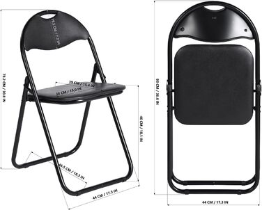 Складаний металевий стілець LuxNook, чорний, 150 кг, PVC оббивка, 4 шт. з м’якою спинкою для кухні, гостей, кемпінгу (10 шт.)