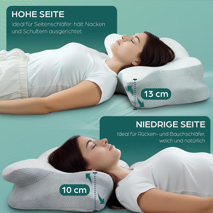 Ортопедична подушка для шиї Flowen з ефектом пам'яті (Memory Foam), ергономічна подушка від болю в шиї та хропіння зі знімним чохлом