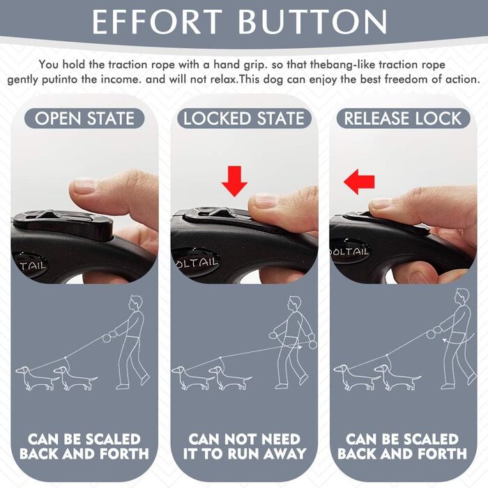 KOOLTAIL Подвійна висувна повіддя для собак на двох, до 50 кг, міцна, 5 м, поворот на 360°, без перекручування, кнопка блокування, для маленьких та середніх собак (Сірий)
