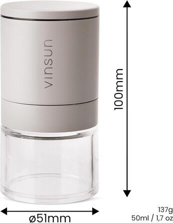 Набір з 2 мельниць для солі та перцю Vinsun - керамічний жорно, ручне регулювання, нержавіюча сталь, бежевий