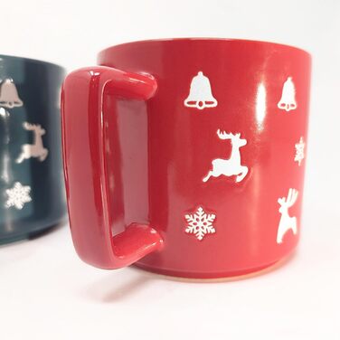 4 чашки для кави Com-Four® з кераміки з різдвяним дизайном, 250 мл (червоний/сірий/зелений/синій)