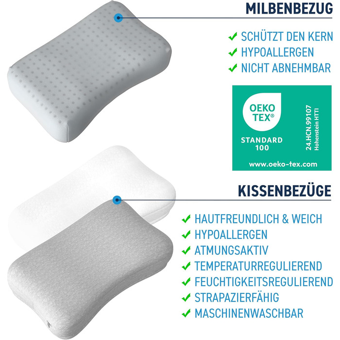 BACK BODYGUARD - The Softer Neck Pillow, Ergonomic Head Pillow with 2 Covers, Orthopedic Pillow - Firmness level: medium - soft (50 X 30 X 12 cm)