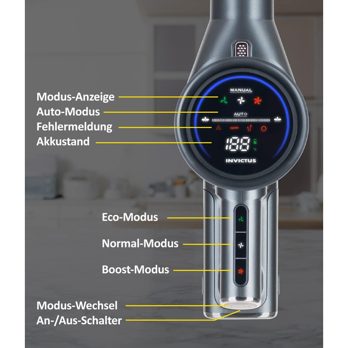Бездротовий акумуляторний пилосос Genius Invictus X8 Pro FACELIFT: ручний, без мішка, 50 хв роботи, 400 Вт, HEPA фільтр, LED, 12 насадок