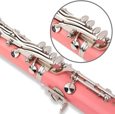 Професійна кларнет Glory GLY-CLAGN з ебоніту, Bb, з аксесуарами (10 вставок, стійка, кейс, серветка, щітки), зелений (рожево-сріблястий)