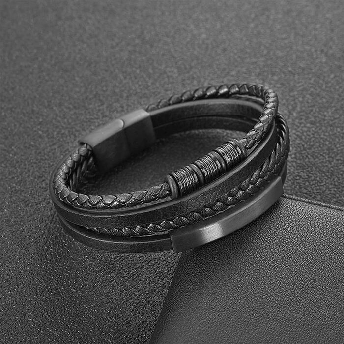 Чоловічий браслет UNIQAL 'BLACK SHAPE' з екошкіри та нержавіючої сталі | Елегантний аксесуар в подарунковій коробці
