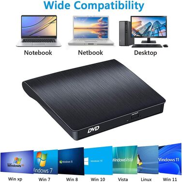 Зовнішній CD/DVD привід BEVA USB 3.0 Type-C, портативний DVD-записувач та зчитувач (DVD/CD-RW), Plug and Play для ноутбука та ПК (Windows, macOS, Linux)