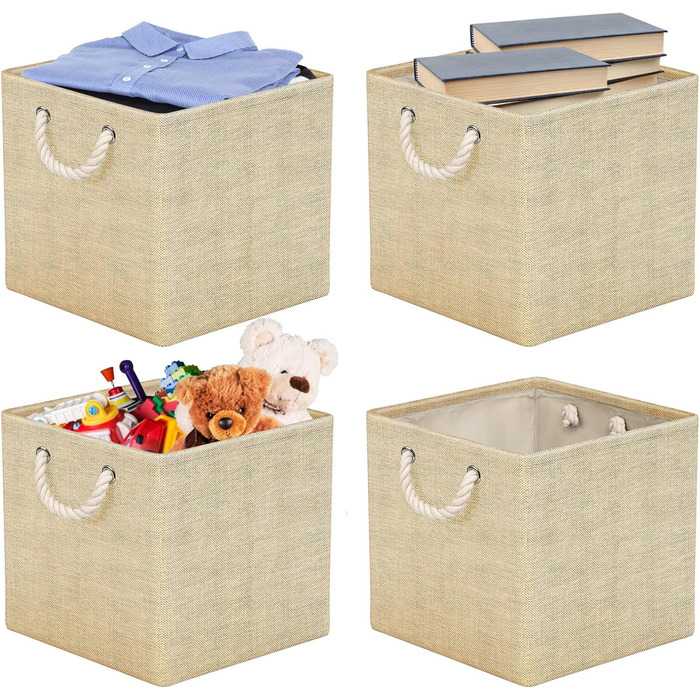 RIWNNI Storage Box Fabric 30x30 [4-Pack], Foldable Storage Box for Fabric, Ideal for Kallax Shelves, Bedroom, Kids' Room - (Beige)