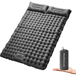 Каремат для кемпінгу на 2 особи Doppel - ультралегкий, 10 см, самонадувний, з помпою та подушкою. Ідеально для подорожей та відпочинку на природі. Сірий колір.