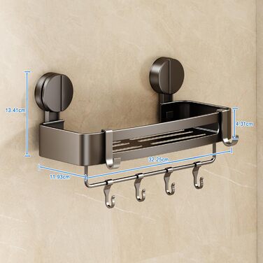 Поличка для душу без свердління, кутова поличка для ванної кімнати з присосками, корзина для душу з тримачем для рушників та знімними гачками (2 шт., сіра) (Прямокутна – 2 шт.)