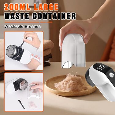 Електричний видалення ворсу 2000mAh, портативний USB-C, з LED-дисплеєм, 3 режими, 6-клинковий насадка, для одягу, килимів, светрів та диванів