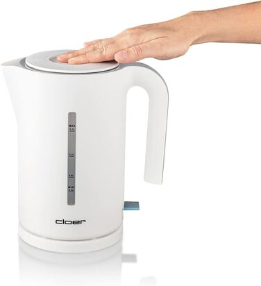 Електричний чайник Cloer 4111, 1.7 л, білий, 2200 Вт, з індикатором рівня води та захистом від сухого кипіння