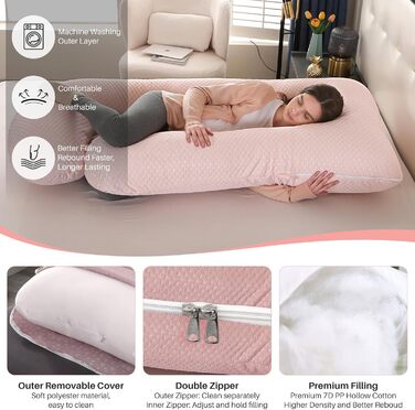 Подушка для вагітних GKXLH – підтримка спини, живота та стегон. J-подібна подушка для вагітних з охолодженням (рожевий)