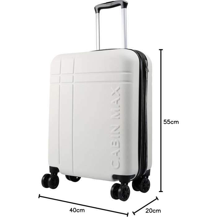 Ручний багаж Cabin Max Anode – валіза на колесах, жорсткий корпус, 4 колеса, кодовий замок (55x40x20 см, білий)