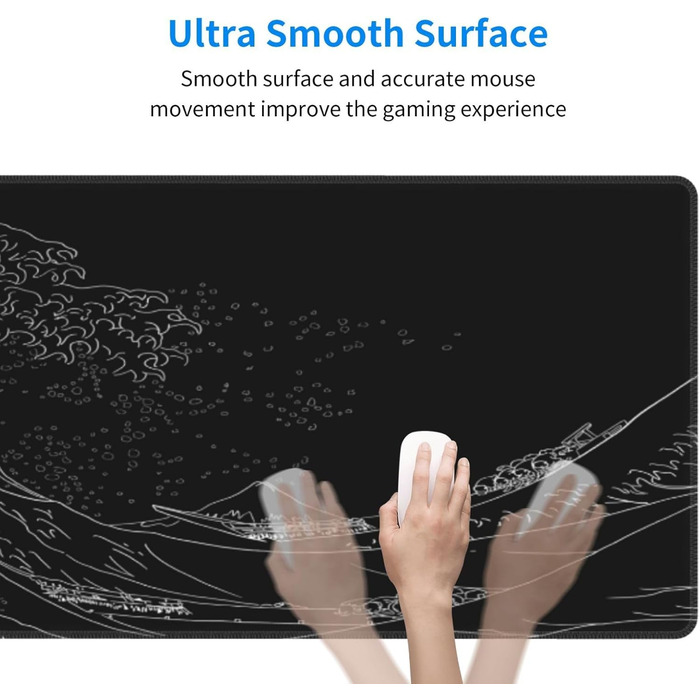 Ігровий килимок для миші Japanisches Gaming-Mauspad, 80 x 30 см, чорний, з гумовою основою, водонепроникний, з прошитими краями, для геймінгу, офісу, дому (Чорна хвиля)