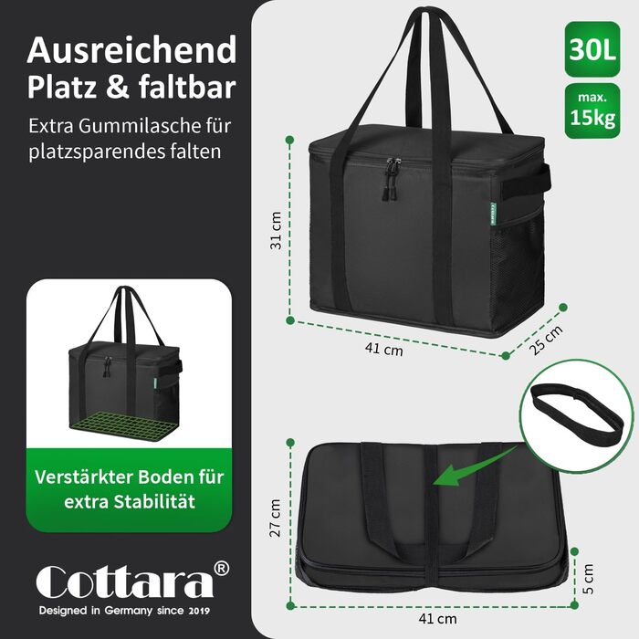 Large Cooler Bag 2-Pack made from recycled material – foldable large cooler bags with reinforced bottom – extra stable, ideal as a shopping bag, insulated bag, thermal bag, cooler box 30l