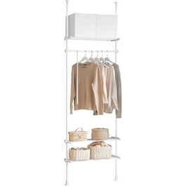 SoBuy KLS07-SCH Telescopic Clothing Rack with 1 Clothes Rail and 3 Shelves Telescopic Wardrobe System Adjustable Clothes Rack B (52-80) x H (233-295) cm (White)
