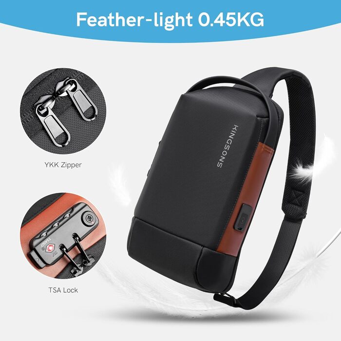 Чоловіча/Жіноча нагрудна сумка Kingsons Anti-theif з замком, маленька кросбоді, для подорожей, спорту, велотуризму, повсякденного використання (чорний/коричневий)