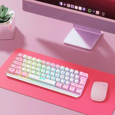 Комплект ігрового аксесуара 4 в 1: Клавіатура, миша, навушники та килимок для миші. Біло-рожевий