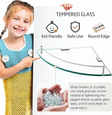 Скляна поличка для душу/ванної кімнати KES, скляна поличка для душу, поличка для ванної кімнати, нержавіюча сталь SUS304, BGS101A--P, щітка, 2 шт.