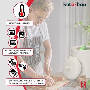 KOTARBAU Керамічний бочонок для квашення 10 л, білий – глиняний горщик з кришкою для квашеної капусти, огірків, кімчі, ферментації, кам'яна кераміка