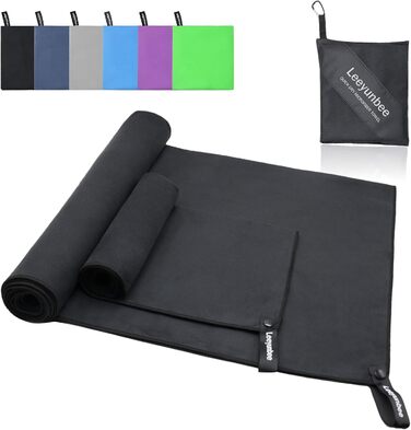 Набір рушників Leeyunbee з мікрофібри (2 шт.) - 160x80 см + 80x40 см, швидковисихаючі, для спорту, подорожей, пляжу (чорний)