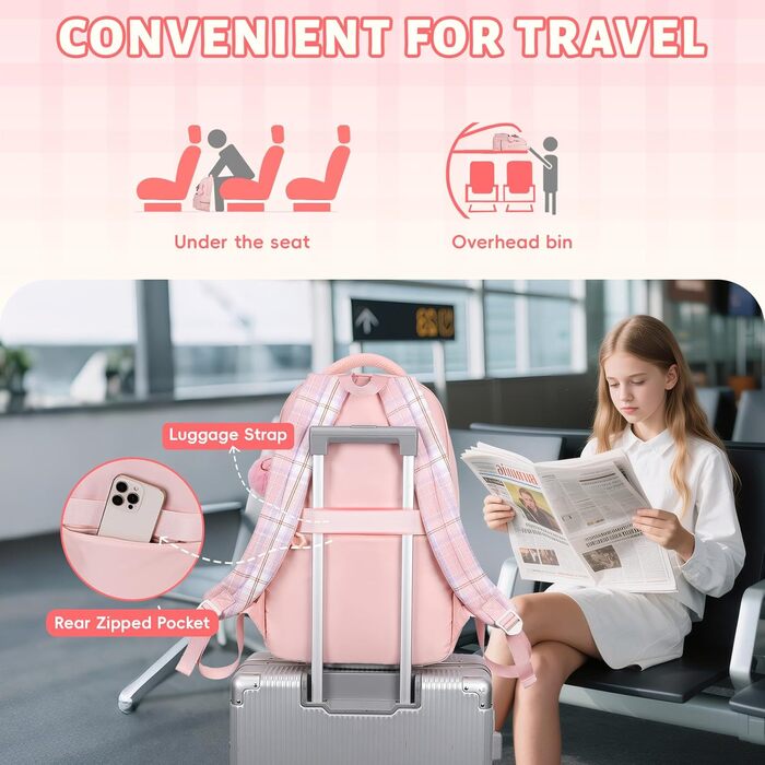 Шкільний рюкзак Tanou для дівчаток, водонепроникний, з візком, візерунок 'Клешні', 9-16 років (Рожевий)