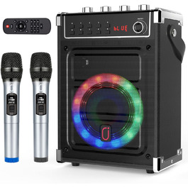 Караоке-машина JYX з 2 UHF-мікрофонами, Bluetooth, LED-підсвічуванням та підтримкою TWS, AUX, FM, запис - для вечірок, дорослих та дітей