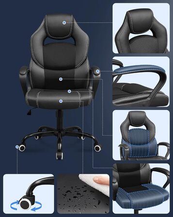 Офісний стілець SONGMICS Ergonomischer Bürostuhl, регульований, чорний, міцний, стабільний, OBG21B, 52 x 53 x 122 см