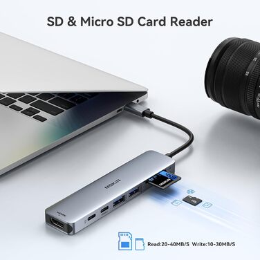 MOKiN USB-C хаб 6-в-1: HDMI 4K, 2xUSB 3.0, USB 2.0, SD/MicroSD, для MacBook, XPS та інших пристроїв