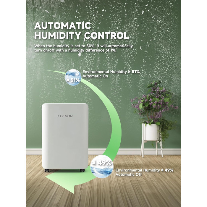 Електричний осушувач повітря 12L/день, тихий, з таймером, фільтром та захистом від дітей, смарт-режим, економний, проти цвілі та вологи