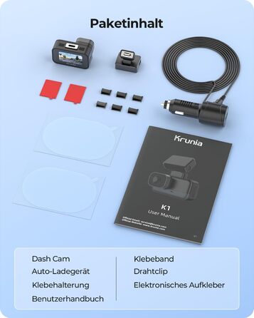 Відеореєстратор Krunia 2K WiFi Mini Dashcam Auto з GPS, CPL, WDR, Нічне Бачення, 24/7, Магнітне кріплення, Superkondensator, 170° Широкий Кут