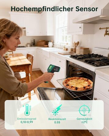 Інфрачервоний термометр ERICKHILL -50°C до 800°C, безконтактний цифровий лазерний термометр з щупом для м'яса -50°C до 300°C, регульований коефіцієнт випромінювання – для приготування їжі/грилю/заморожування