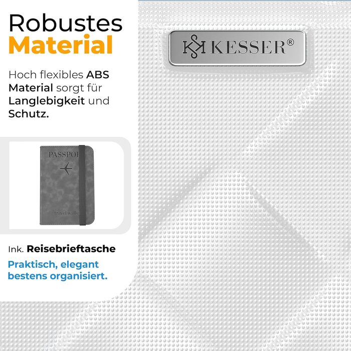 Валіза KESSER® 120L з ABS-пластику з кодовим замком, вагами та органайзером, 360° обертання, для подорожей та бізнесу, телескопічна ручка, білий (55см)