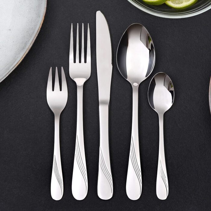 GRÄWE Cutlery Set for 6 People, 48-Piece - Flatware with Serving Pieces made of Stainless Steel, Rust-Proof, Nickel-Free - STRALSUND Series