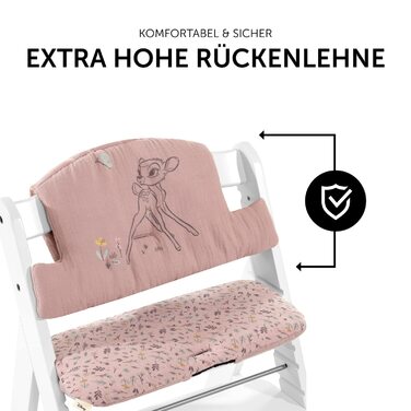 Сидіння-подушка Hauck для стільчика Alpha+, Beta+, Arketa, муслін Bambi Rose, антиковзкі нопи, подвійна спинка, легке кріплення, для дерев'яного дитячого стільчика